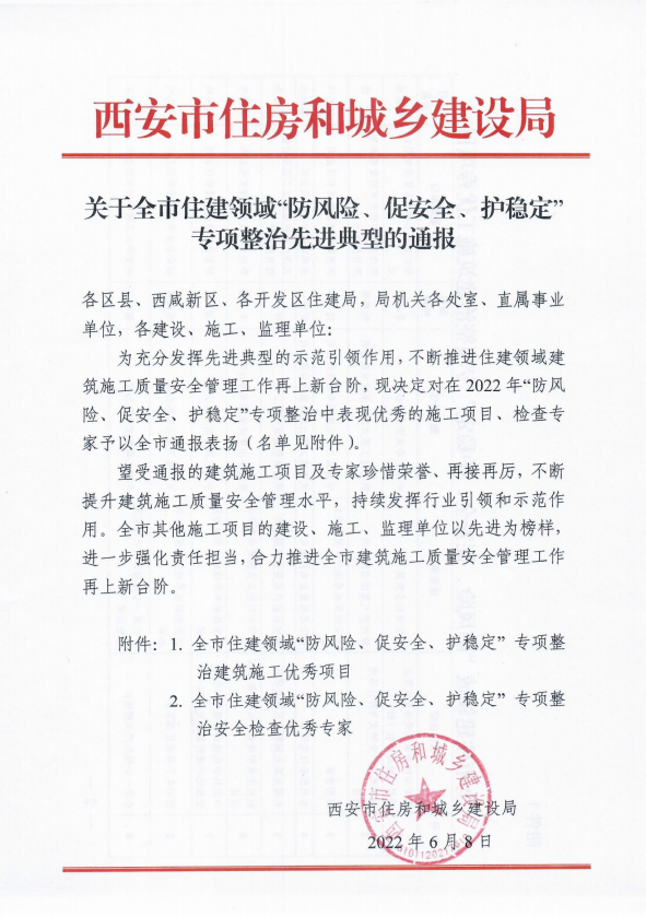 關于全市住建領域“防風險、促安全、護穩(wěn)定” 專項整治先進典型的通報